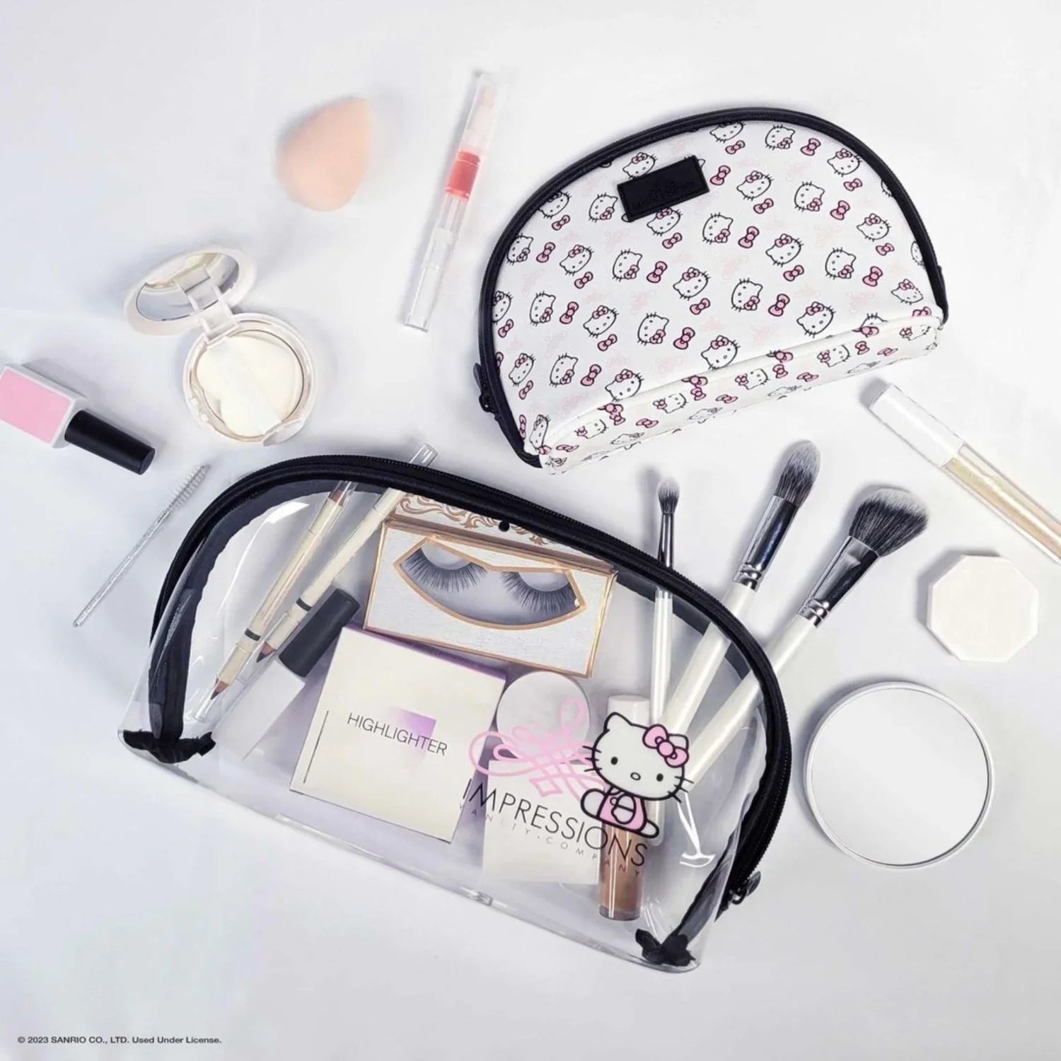 Impressions Vanity Hello Kitty 2 Pcs Nested Clutch Purses, Waterproof Travel Makeup Clutch Bag (Ivory)