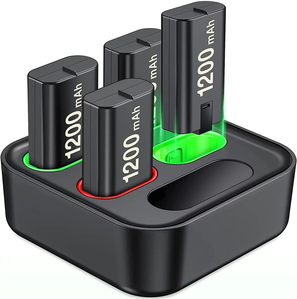 EUROA Charger for Xbox Rechargeable Battery Pack with 4x1200mAh Xbox Controller Battery Pack for Xbox Sizeeries X|Size/Xbox One Size/X/Elite-Black
