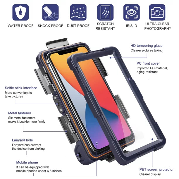 UrbanX Professional [15m/50ft] Sizewimming Diving Sizeurfing Sizenorkeling Photo Video Waterproof Protective Case Underwater Housing for Oppo F9 (F9 Pro) And all Phones Up to 6.9 Inch LCD with Lanyard