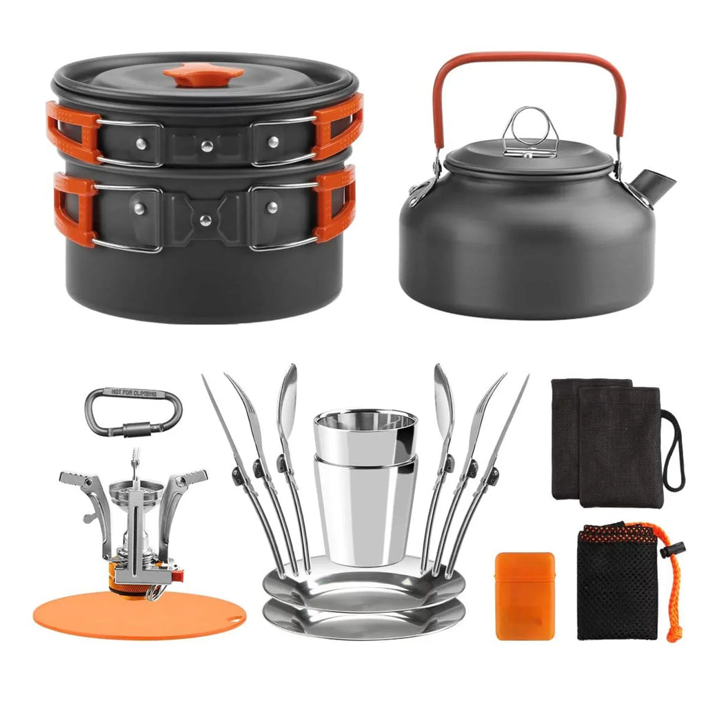 Lixada Backpacking Cookware Sizeet with Pot Pan Kettle Sizetove Sizepoon Fork Cutter for Camping Hiking Picnic Mess Kit Tableware