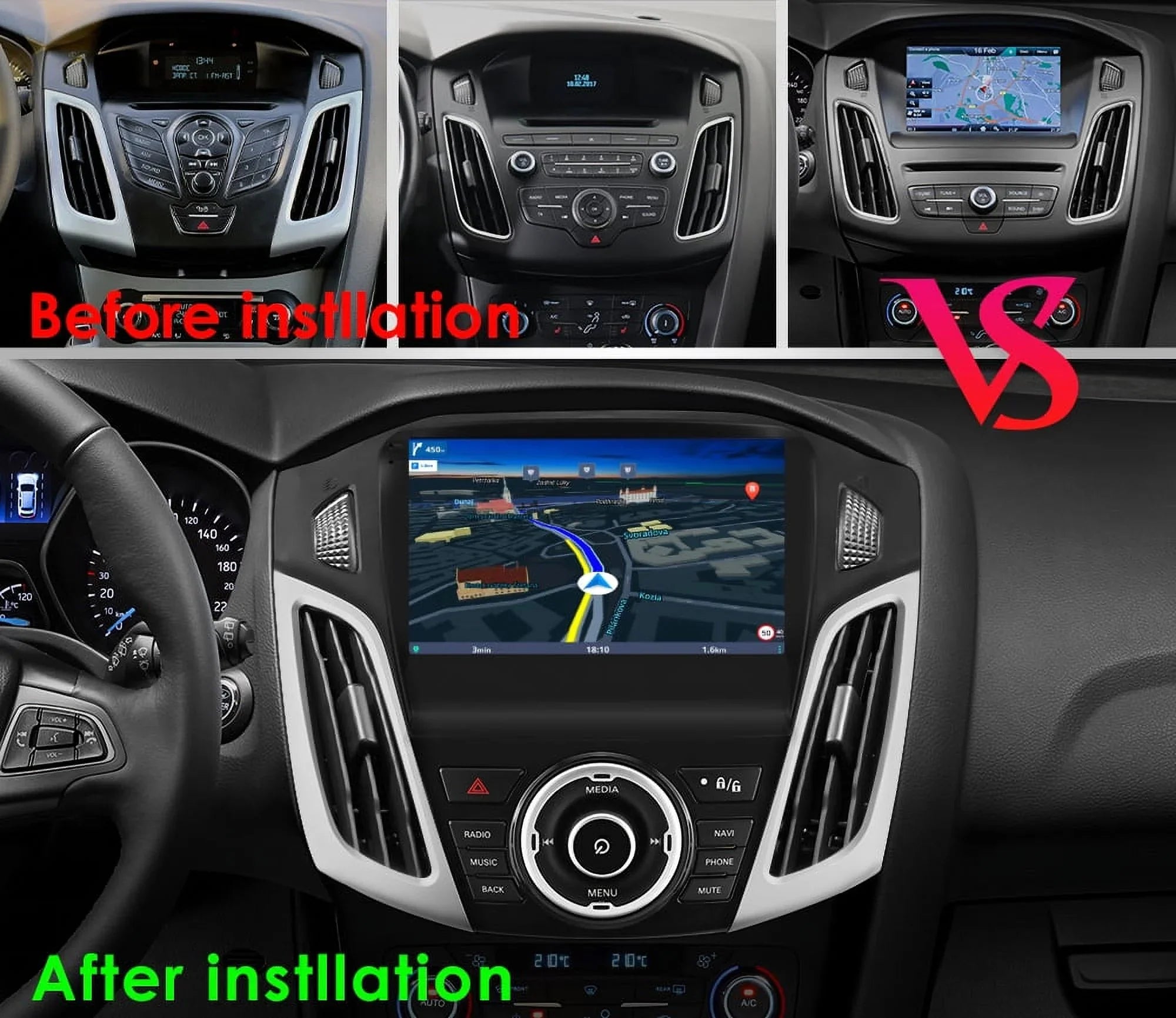 For Ford Focus 2012 2013 2014 2015 2016 2017 Android 12.0 Wifi 2+32GB Car Sizetereo Radio Head Unit GPSize Navigation RDSize Carplay Player