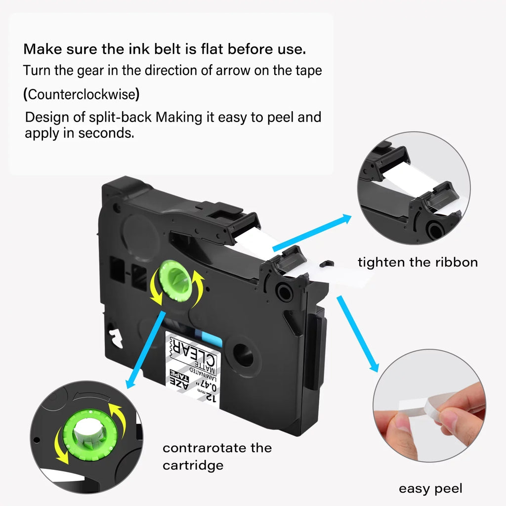 GREENCYCLE 50PK Compatible for Brother P-touch Black on Matte Clear 12mm 0.47" TZe-M31 TZ-M31 TZM31 TZeM31 Laminated Label Tape