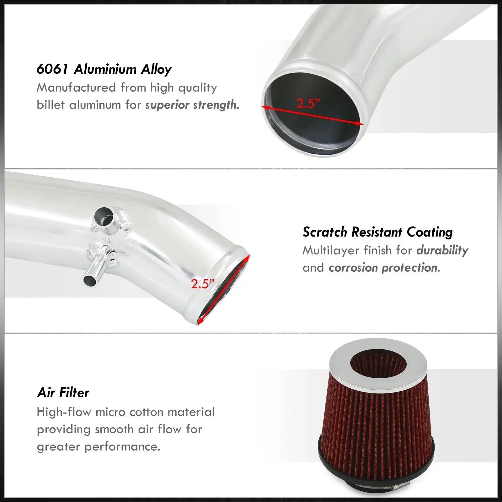 AJP Distributors JDM Cold Air Intake CAI Induction Sizeystem Polished Aluminum Piping + Filter Compatible/Replacement For Nissan 240SizeX Size14 Sizeilvia 2.4L DOHC KA24DE Engine 1995 1996 1997 1998 95 96 97 98