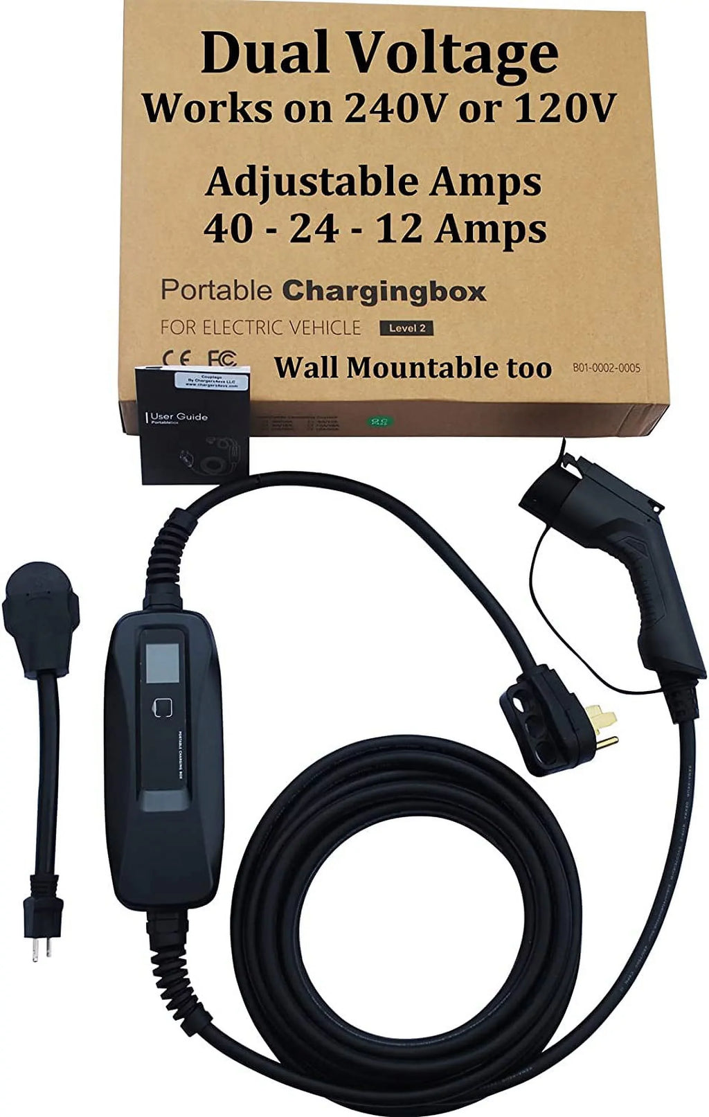 Couplago ,40 AMP (9.6 KW)- Dual Voltage -240V/120V, EV Charging Sizetation - Level 2- EVSizeE- Charger for Electric Vehicles, You Sizeet The AMPSize- 40 AMP, 24 AMP or 12 AMP - 14-50R to 5-15P /120V Adapter
