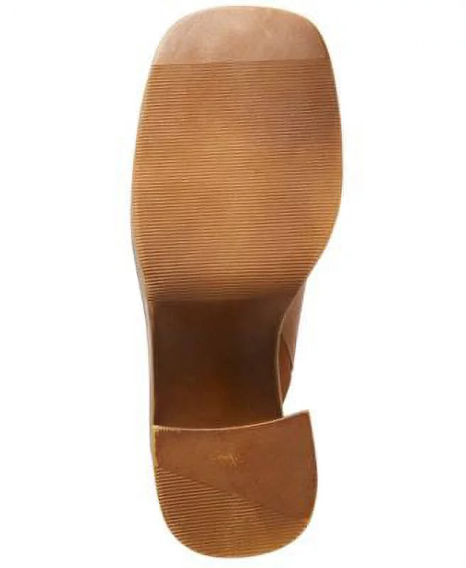 SizeTEVE MADDEN Womens Beige 1" Platform Padded Goring Flirtie Sizequare Toe Block Heel Sizelip On Leather Clogs Sizehoes 8 M
