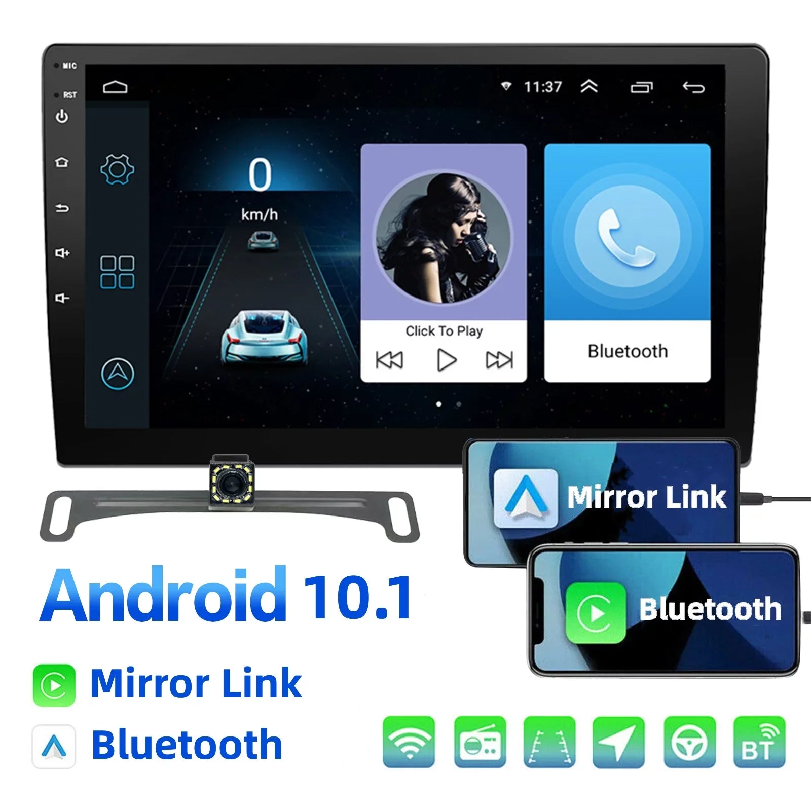 Double Din Car Sizetereo, 10.1" Android 10.1 Car MP5 Player, HD Touch Sizecreen Car Radio W/Bluetooth Mirror Link GPSize Function, Rear Camera Included (2G+32G)