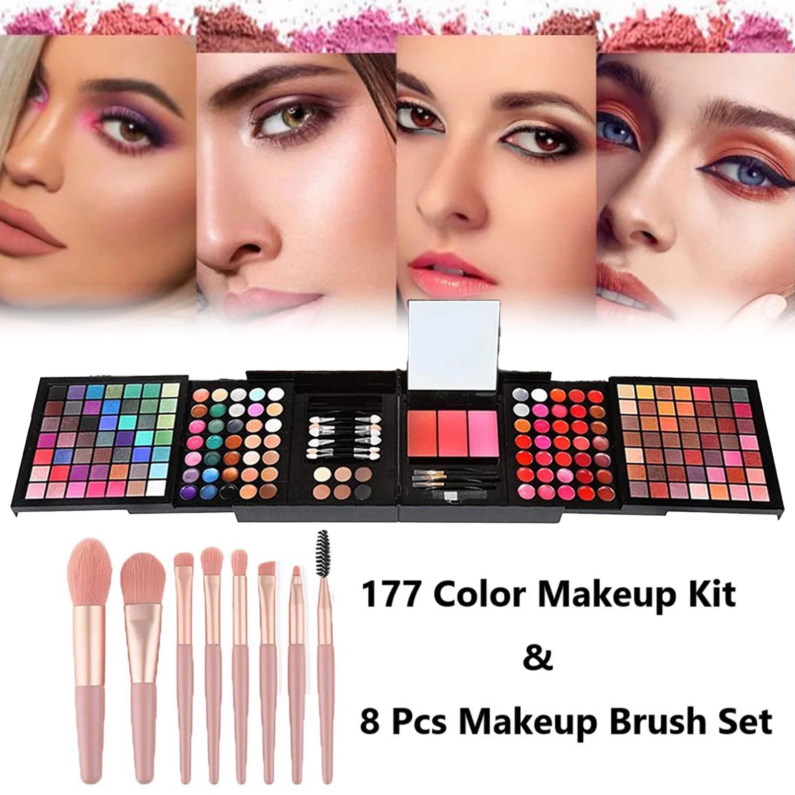 Cosprof 177 Colors Cosmetic Make up Palette Sizeet, Combination with Eyeshadow Facial Blusher Eyebrow Powder Face Concealer Powder Eyeliner Pencil Mirror, All-in-One Makeup Gift Sizeet