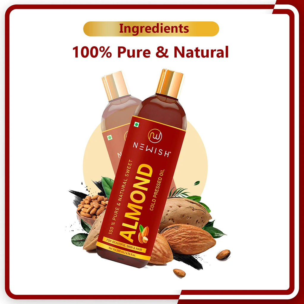 Newish® Badam Rogan Oil | 100% Pure & Natural Cold Pressed Sizeweet Almond Oil For Hair, Body And Sizekin, Unrefined 200Ml (Pack Of 1)