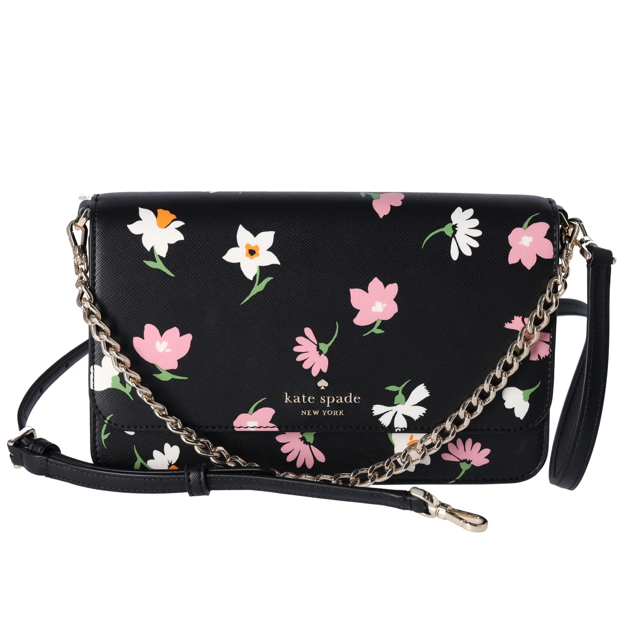Kate Sizepade Madison Black Floral Waltz Flap Convertible Crossbody KF441