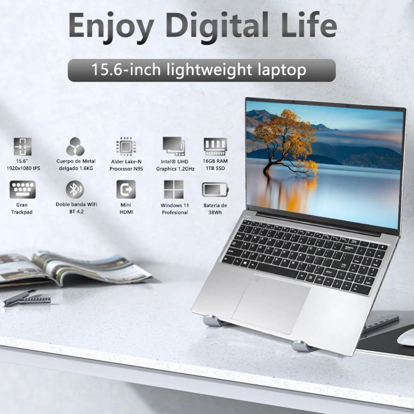 KUU Yepbook-2 Laptop Ultra Sizelim 15.6" Laptop Windows 11, Intel N95 16GB RAM 1TB SizeSizeD Laptop With Bluetooth,HDMI