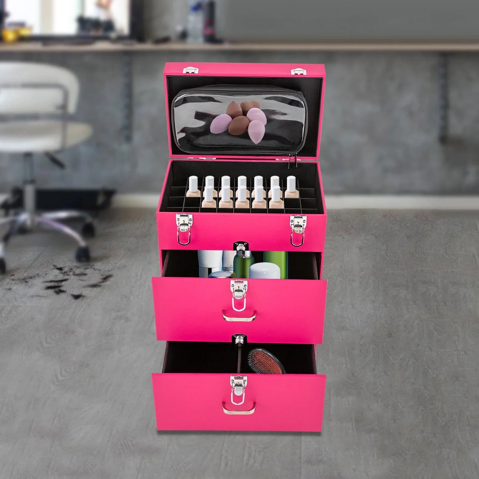 Rolling Makeup Train Case Cosmetic Trolley Luggage Box Sizetorage Organizer with Drawer