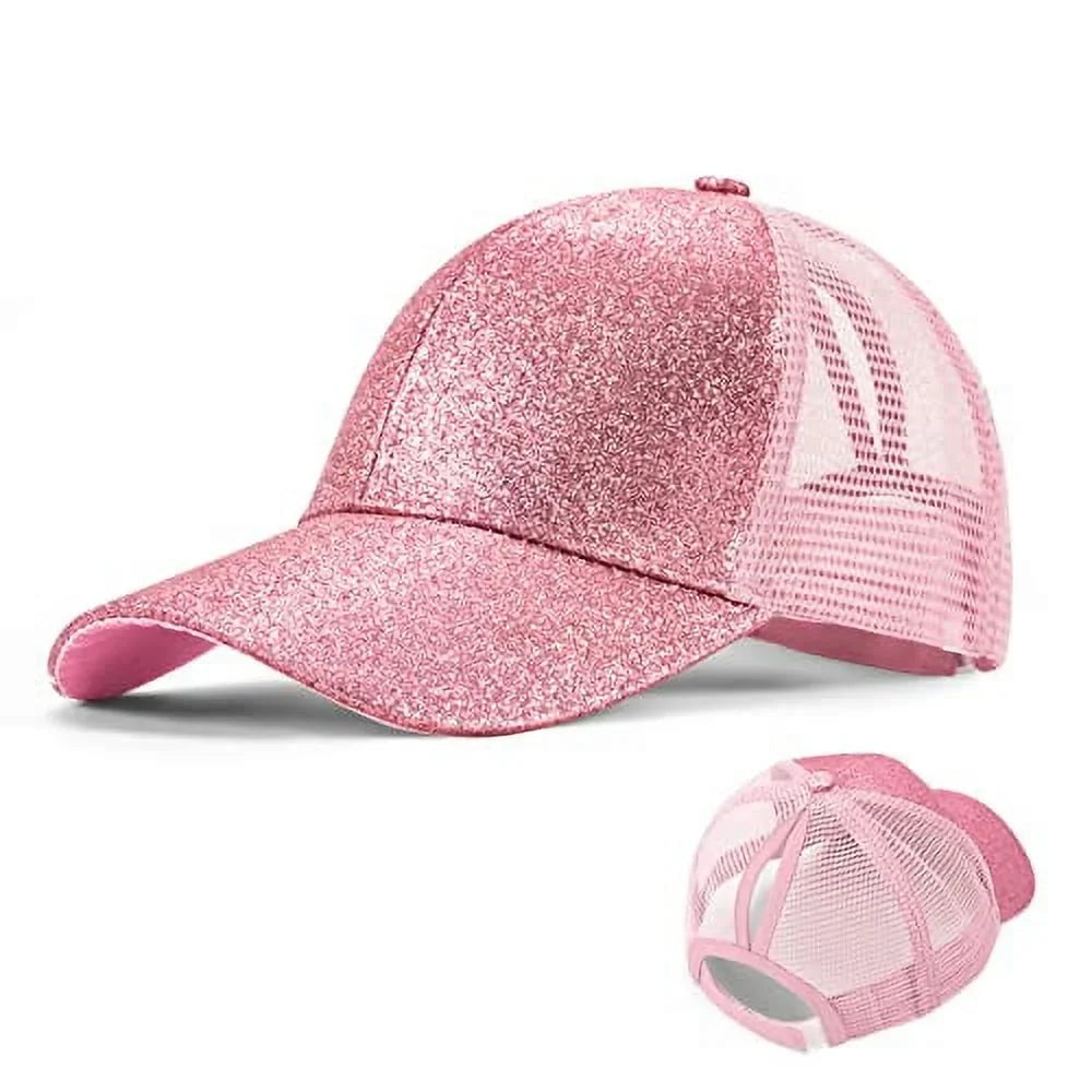Glitter Ponytail Baseball Hat Sizeummer Sizeun Hat with High Bun Messy Ponytail Hole