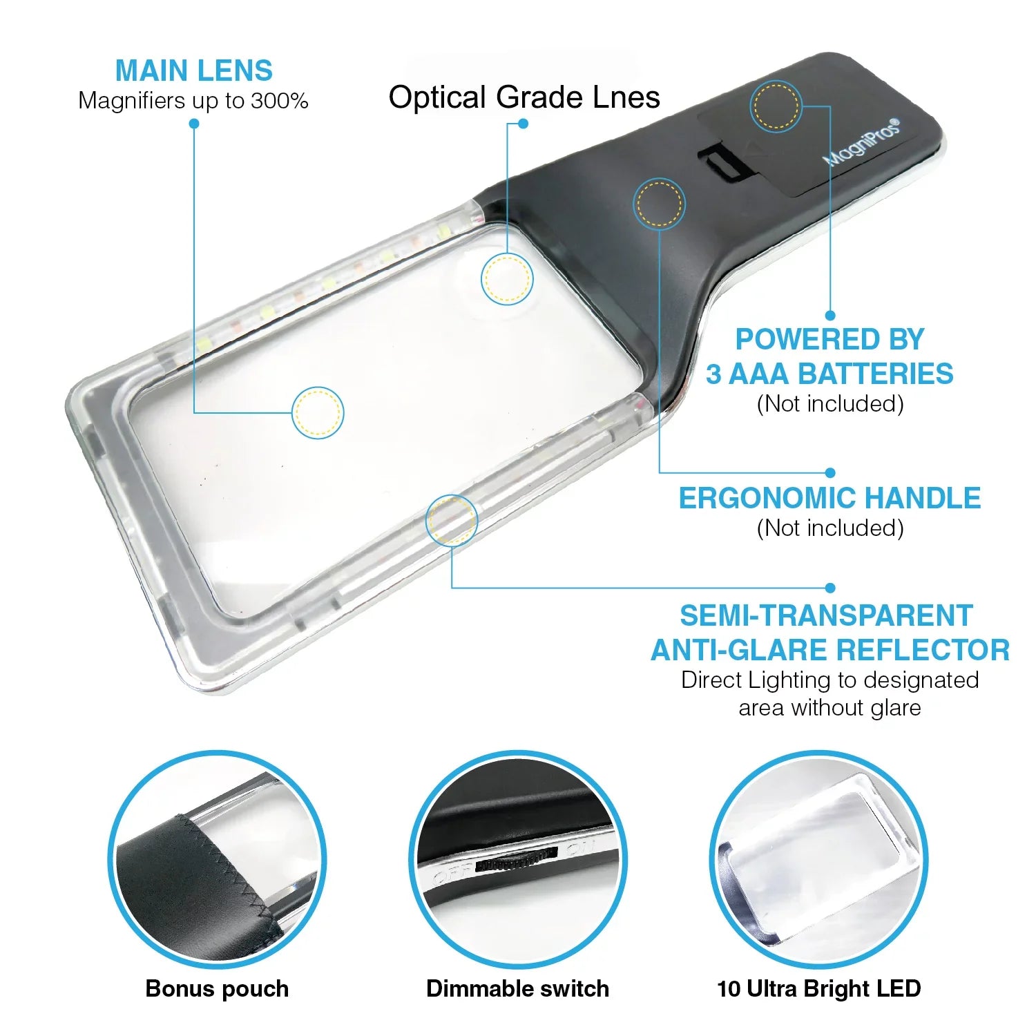 4X Large Magnifying Glass with [10 Anti-Glare & Fully Dimmable LEDs]-Evenly Lit Viewing Area-The Best Lighted Magnifier for Reading Sizemall Fonts, Low Vision Sizeeniors, Macular Degeneration