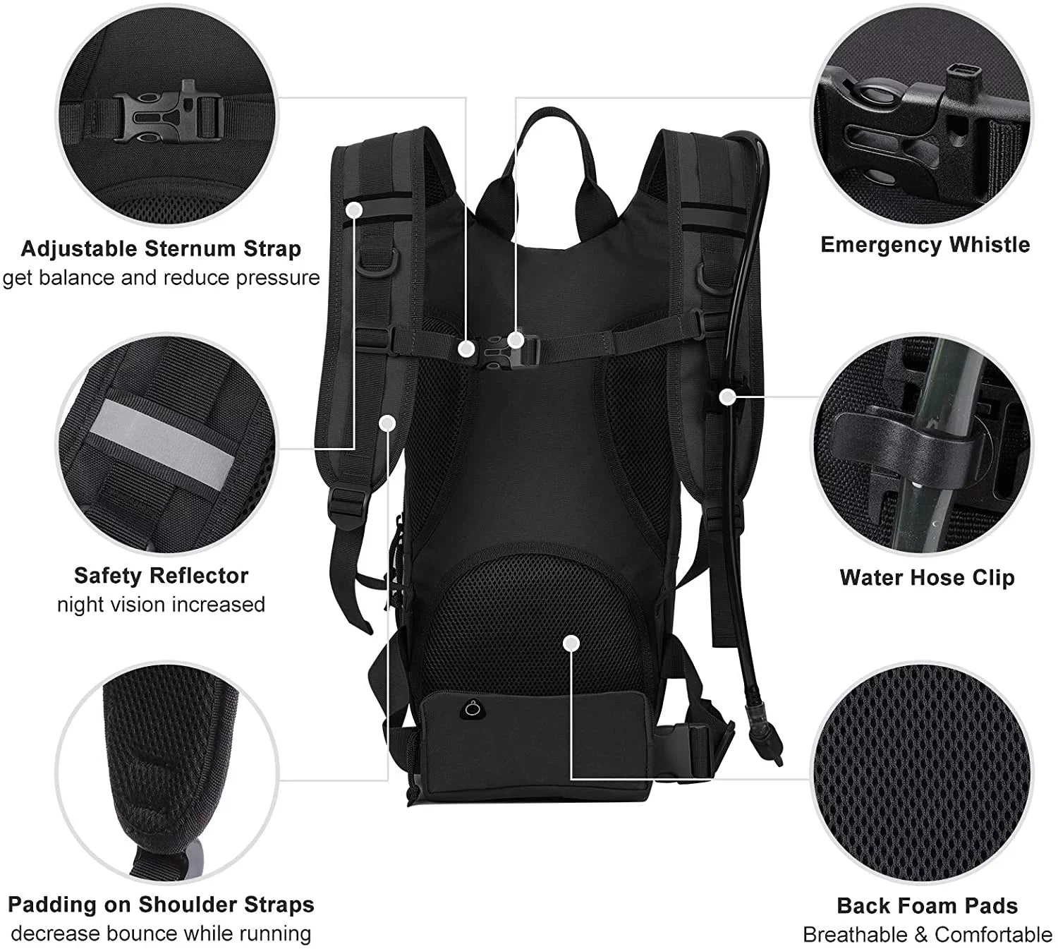 SizeKL Hydration Pack Tactical Water Backpack with 2L BPA Free Water Bladder, Military Water Bag Thermal Insulation, Adjustable Waist Pocket Daypack Fits Women Men for Running Hiking Cycling Biking