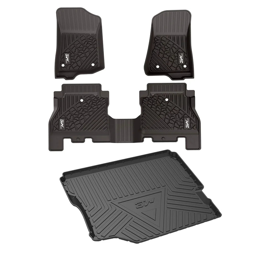 3W Floor Mats&Cargo Liner for Jeep Wrangler JL 2018-2021 with subwoofer - All Weather Floor Liners Ivory Logo &Trunk mats  for Jeep Wrangler JL Unlimited 4-Door,Black