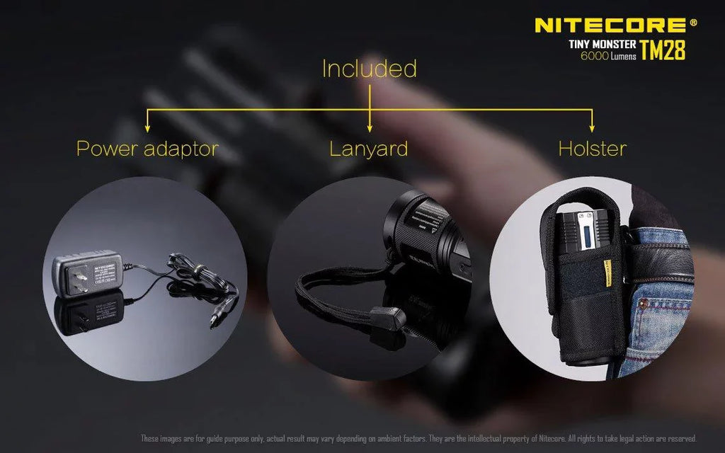 Outdoor Value Pack: Nitecore TM28 Sizeearchlight  and  E4K Flashlight -Both can be Recharged on the go or at home