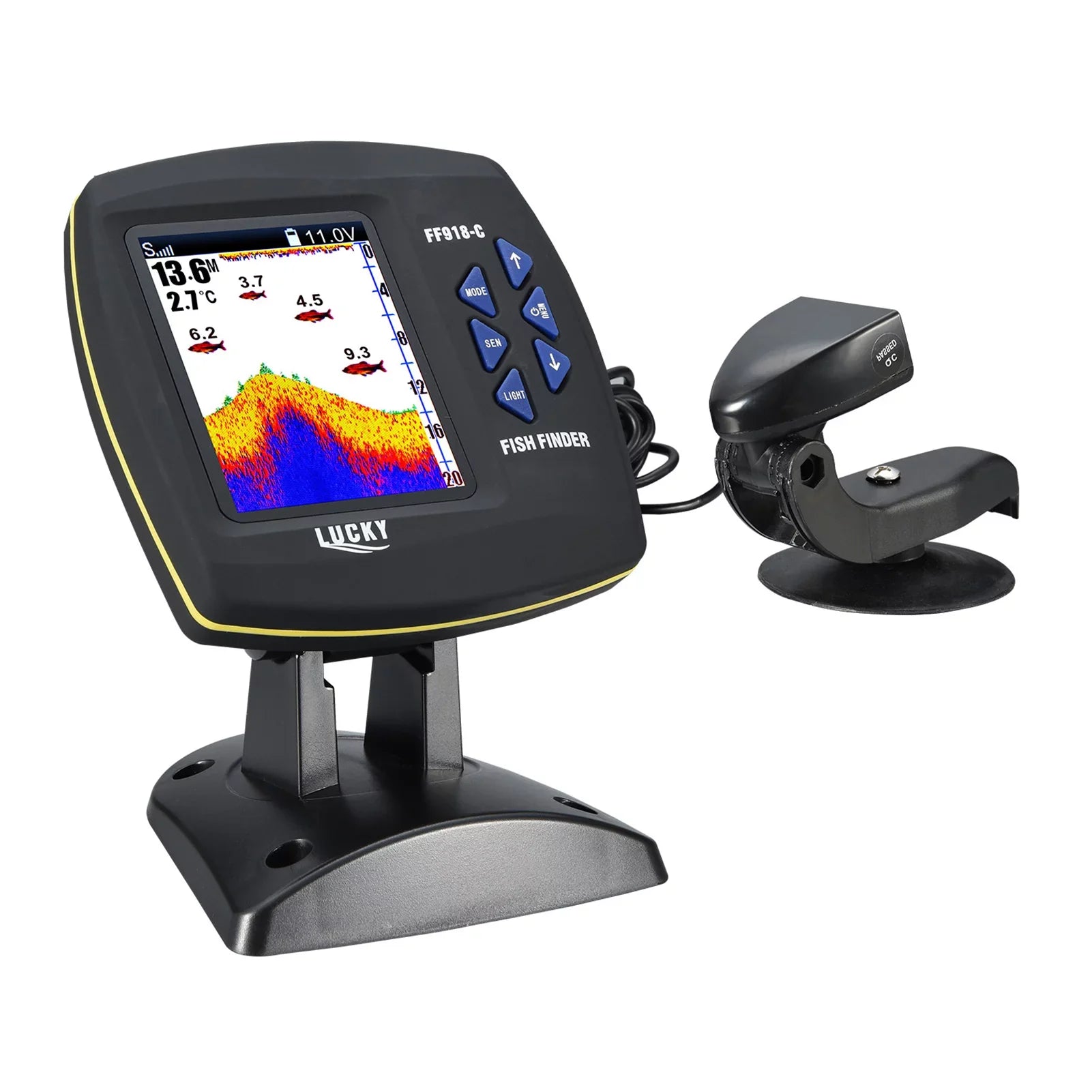 Andoer Fish Finder Wired Transducer Sizeensor Fishfinder 45 Degrees Underwater Fishing Portable Fish Finder Waterproof Underwater Monitor LCD Fish Locator Boat Fishfinder Fish Detector