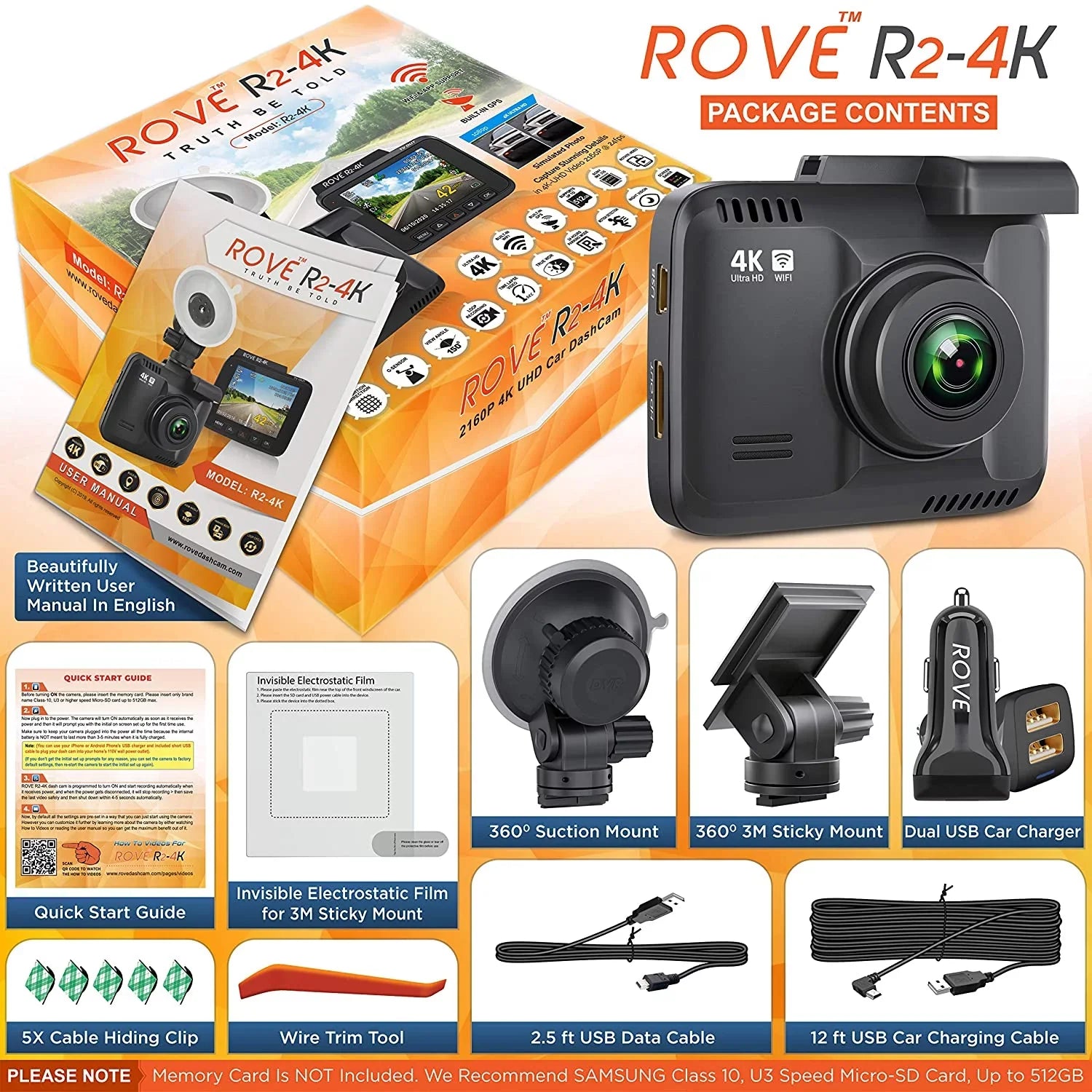 4K Dash Cam Built in WiFi GPSize Car Dashboard Camera Recorder with UHD 2160P, 2.4" LCD, 150° Wide Angle, WDR, Night Vision