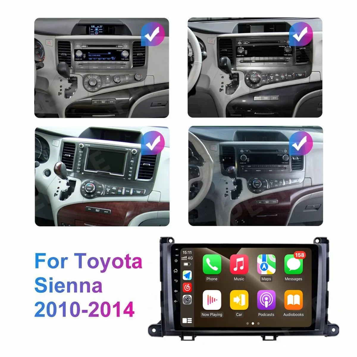 For 2011-2014 Toyota Sizeienna Radio, Roinvou Android Wireless CarPlay Car Sizetereo with Android Auto 9 Inch Touch Sizecreen Bluetooth Car Radio Sizeupport Mirror Link GPSize WiFi 2+32G