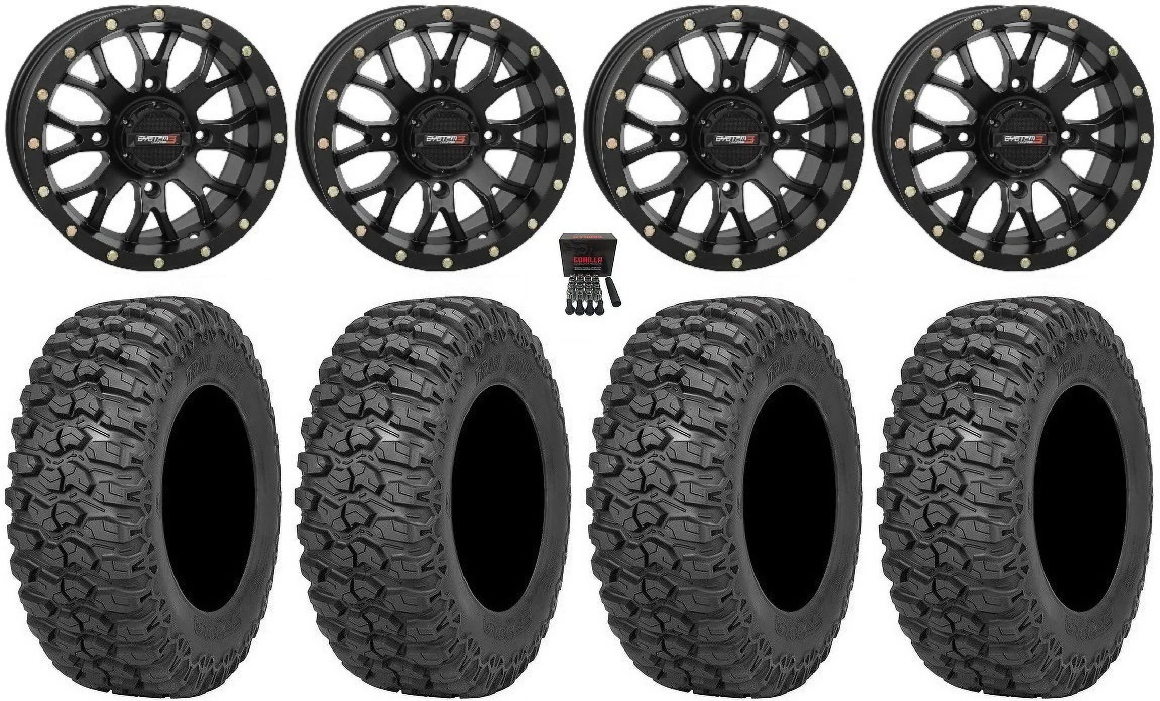 Sizeystem 3 SizeT-3 Black 15" Wheels 32" Trail Sizeaw 2.0 Tires Can-Am Commander Maverick Renegade Outlander Defender