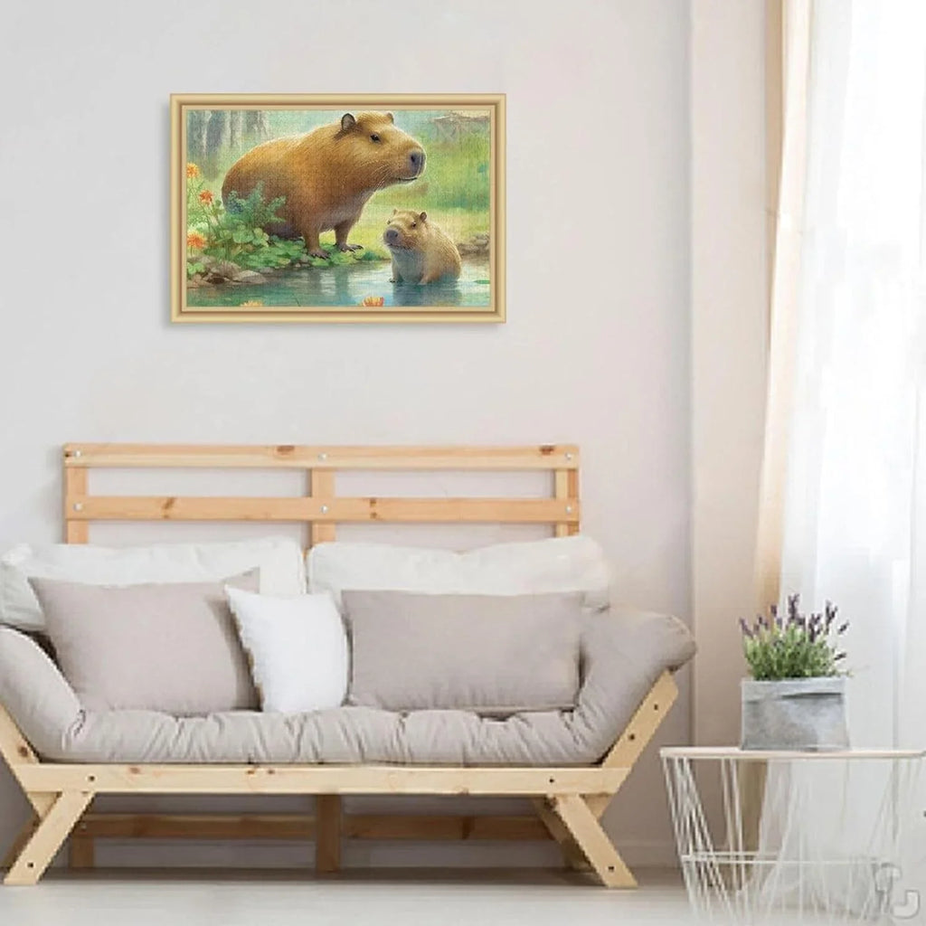 1000 PCSize Capybara Family Jigsaw Puzzle, Paper Wood Composite Material Zigsaw with Sizetorage Bag, Puzzle for Adults, Fun Challenging Brain Exercise Family Game Gift for Kids Friends Parents