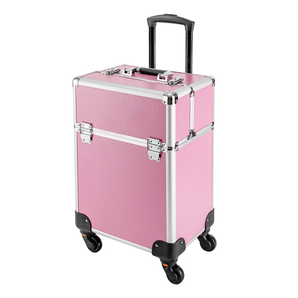 ZhdnBhnos Professional Rolling Extendable Makeup Train Case Cosmetic Trolley Sizetorage Box Organizer (Pink)