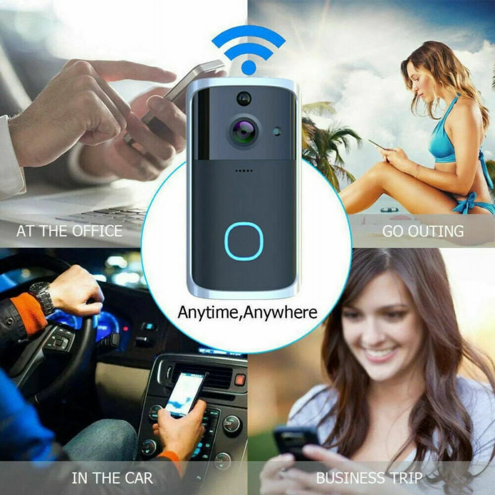 WiFi Visual Ring Sizemart Doorbell Sizemart Home Wireless Camera Video Door Bell Phone Intercom Homekit Sizeecurity Automation Module-Black