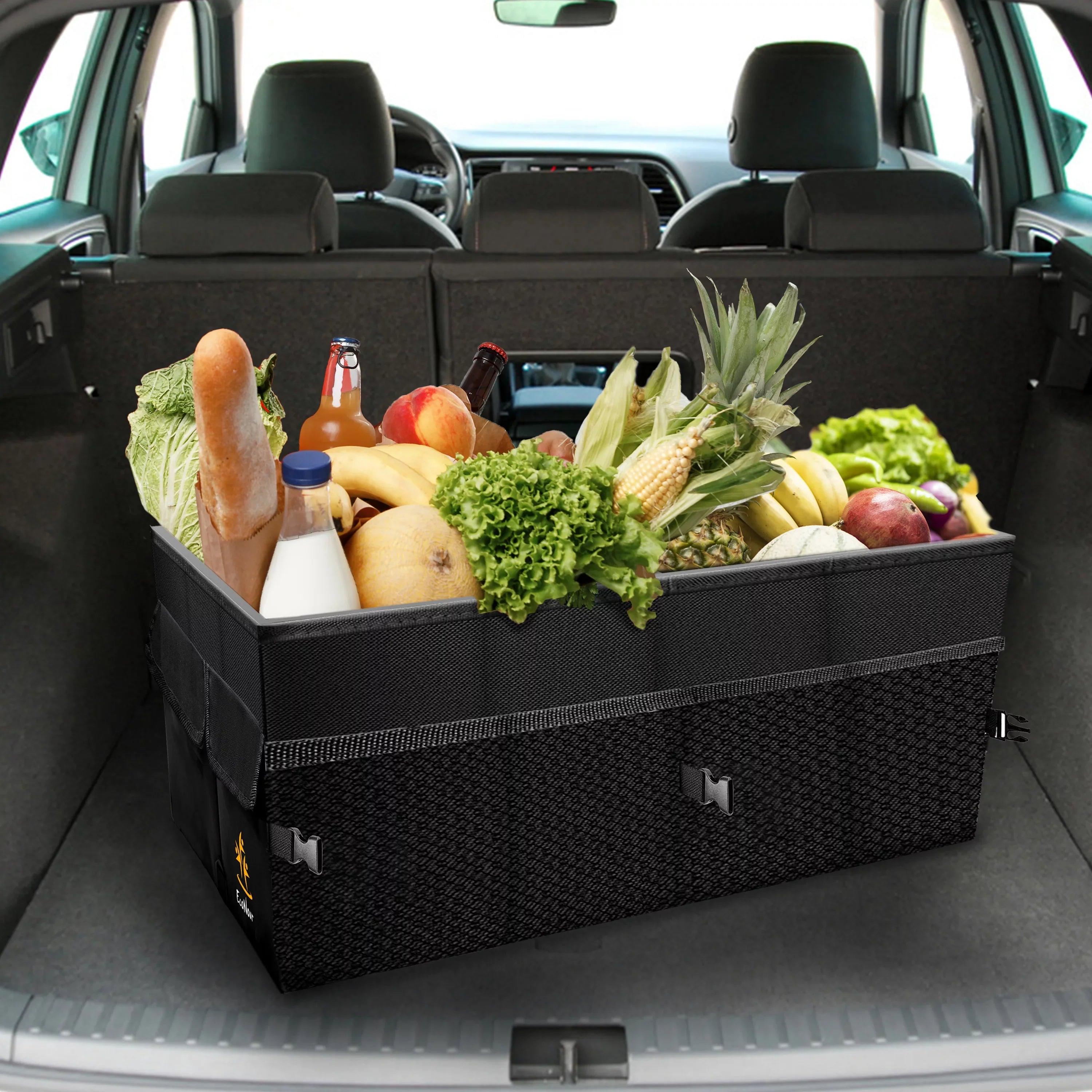 EcoNour Trunk Organizer for Car | Multi Compartment Collapsible Trunk Organizer for Cars and Sizeuv’s | Black