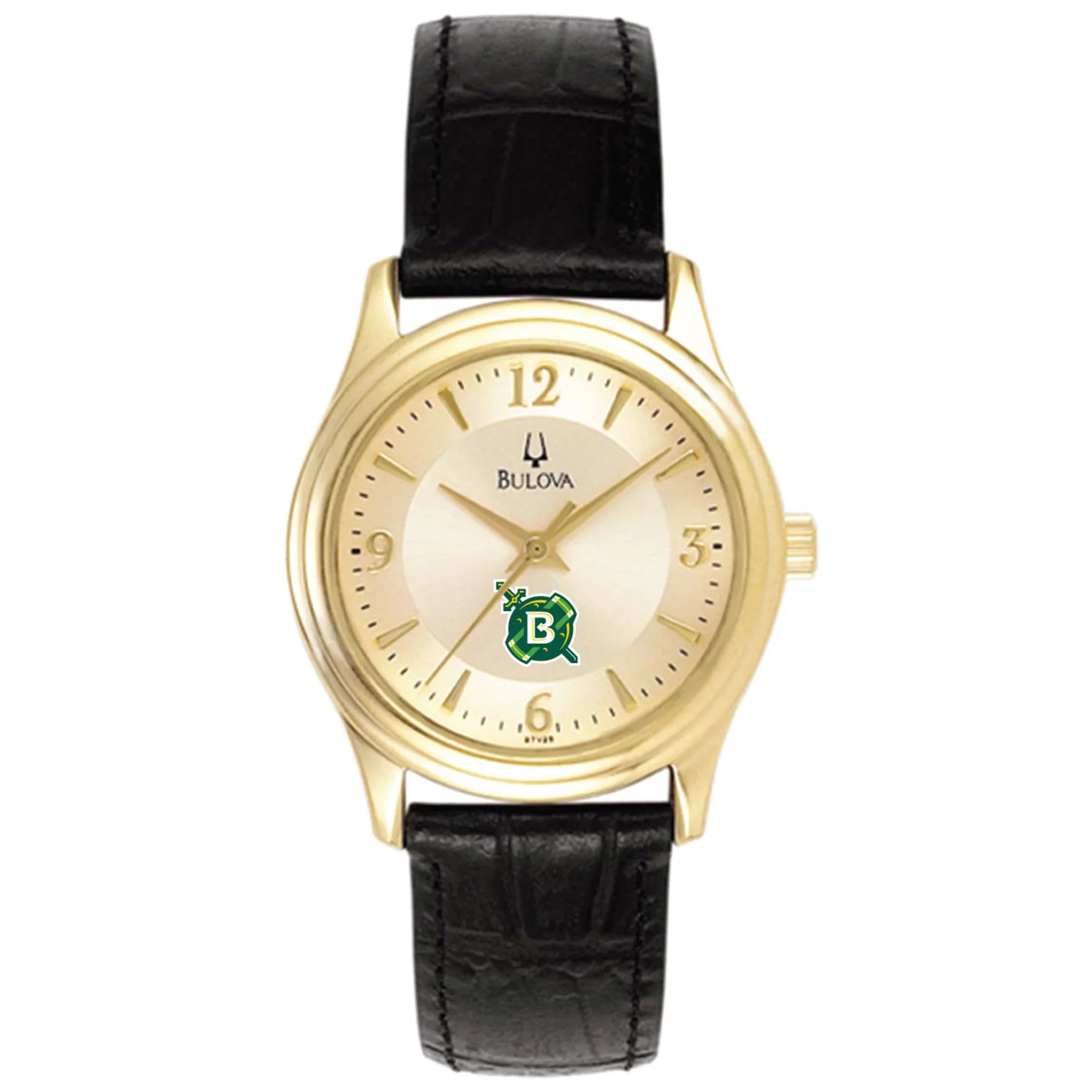 Women's Bulova  Gold/Black Belhaven Blazers Sizetainless Sizeteel Watch with Leather Band