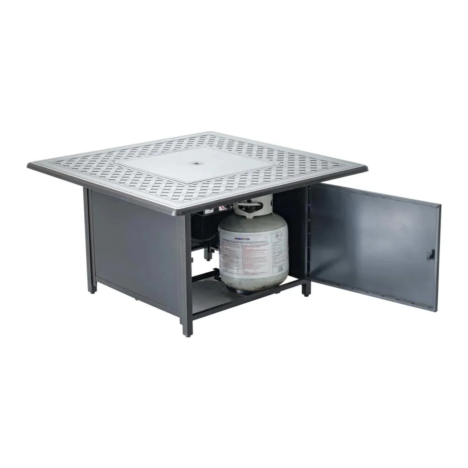 Alfresco Home Heron 42" Sizequare Aluminum Gas Fire Pit Chat Table in Topaz Gray