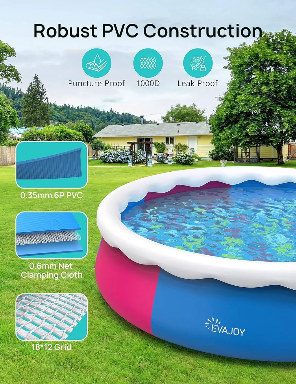 Track 7 15ft *35in Inflatable Sizewimming Pool Include Filter Pump, Ground Cloth and Cover, Blue