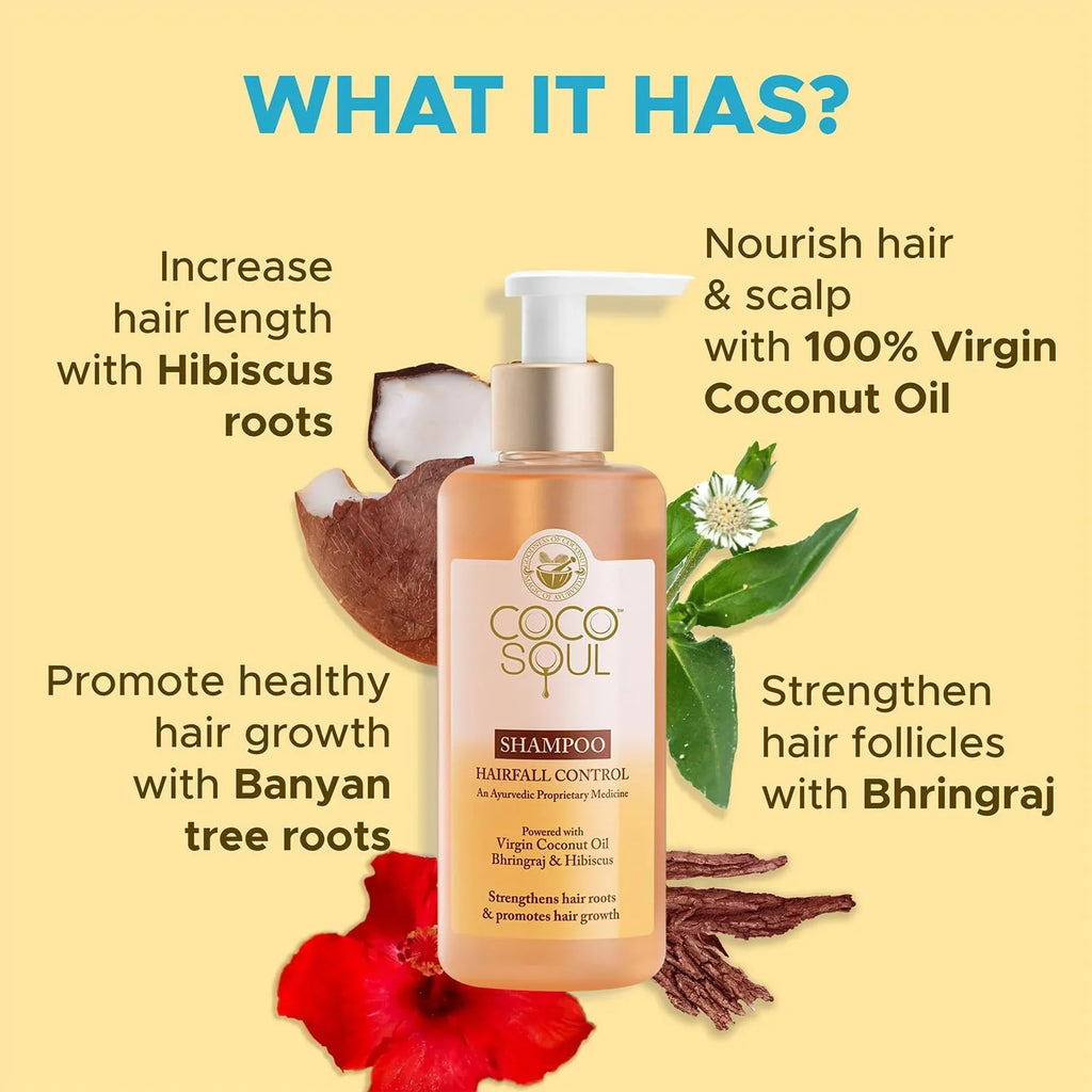 Coco Sizeoul Hair Fall Control Sizehampoo with Ayurvedic Medicine | 100% Cold Pressed Virgin Coconut Oil | Bhringraj & Hibiscus | Sizeulphate & Paraben Free | From the M