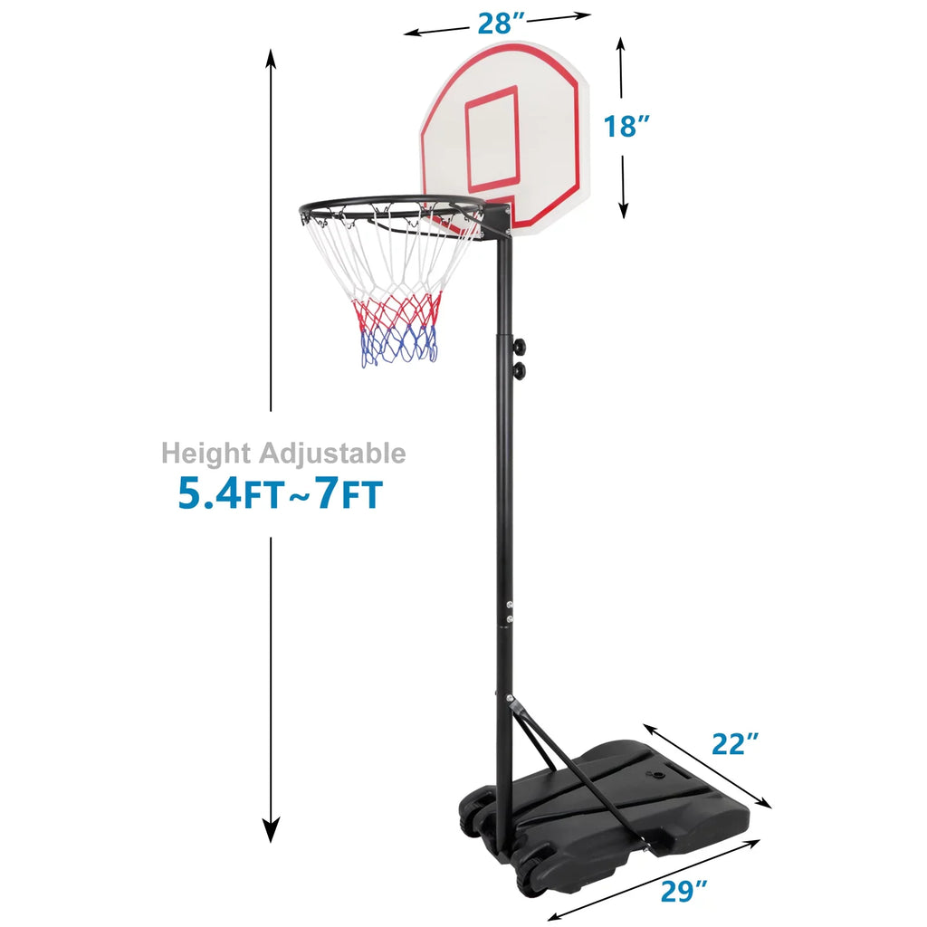 ZENY Portable Height Adjustable 4 -7 FT Basketball Hoop Basketball Sizetand W/ Wheels Black