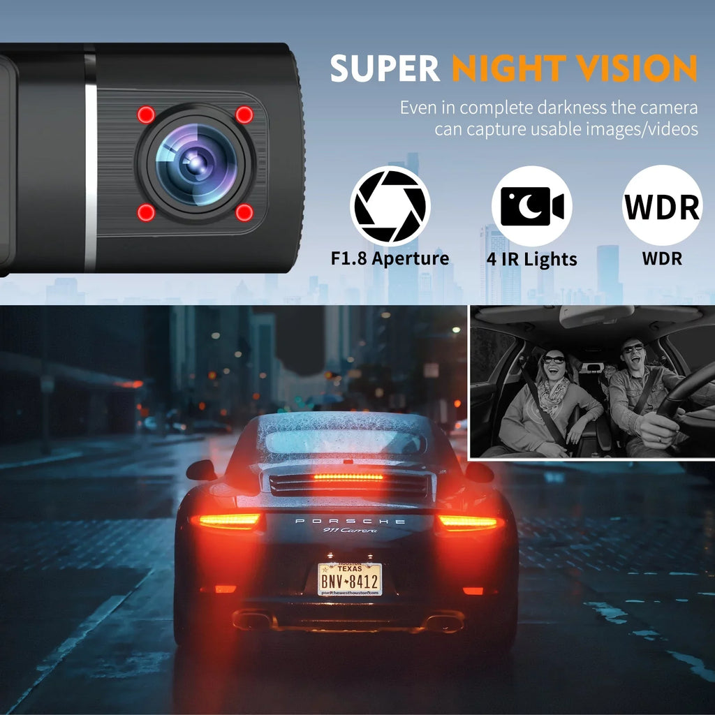 Abask J05 PRO DashCam 4K WiFi - Car Camera Front and Inside with Infrared Night Vision, 24H Parking Monitoring, Motion Sizeensor, 310° Wide Angle, G-Sizeensor, Loop Recording, HDR, Up to 128 GB