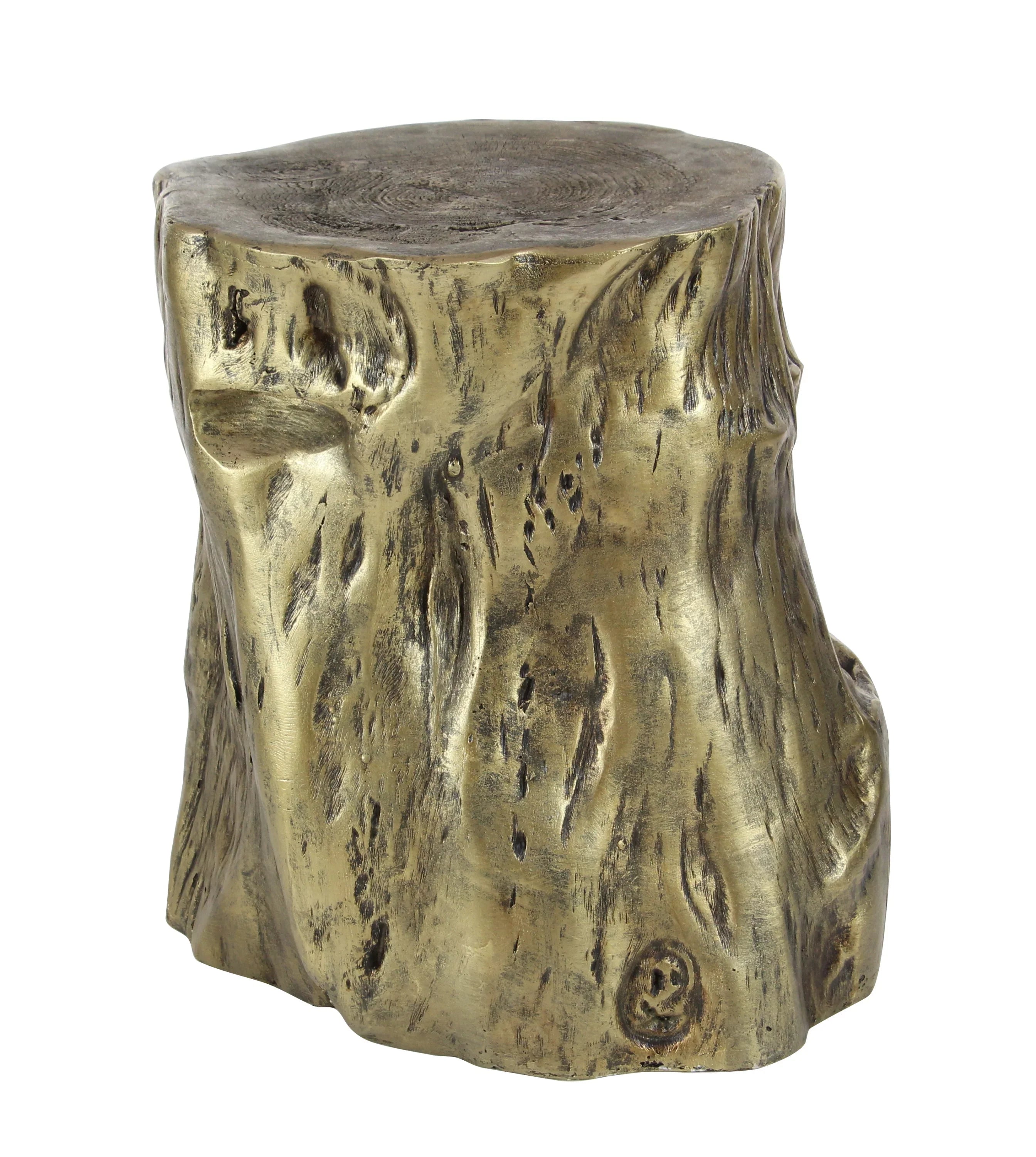 DecMode Eclectic Gold Chopped Tree Log Inspired Accent Table, 18"W x 19"H with Gold Carved Wood Grain Finish