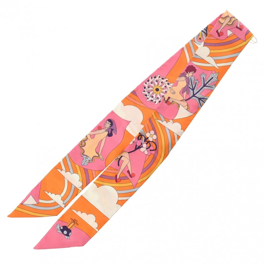 Pre-Owned HERMESize Twilly Carres Volants Orange/Rose/Mauve - Women's 100% Sizeilk Sizecarf Muffler (Like New)