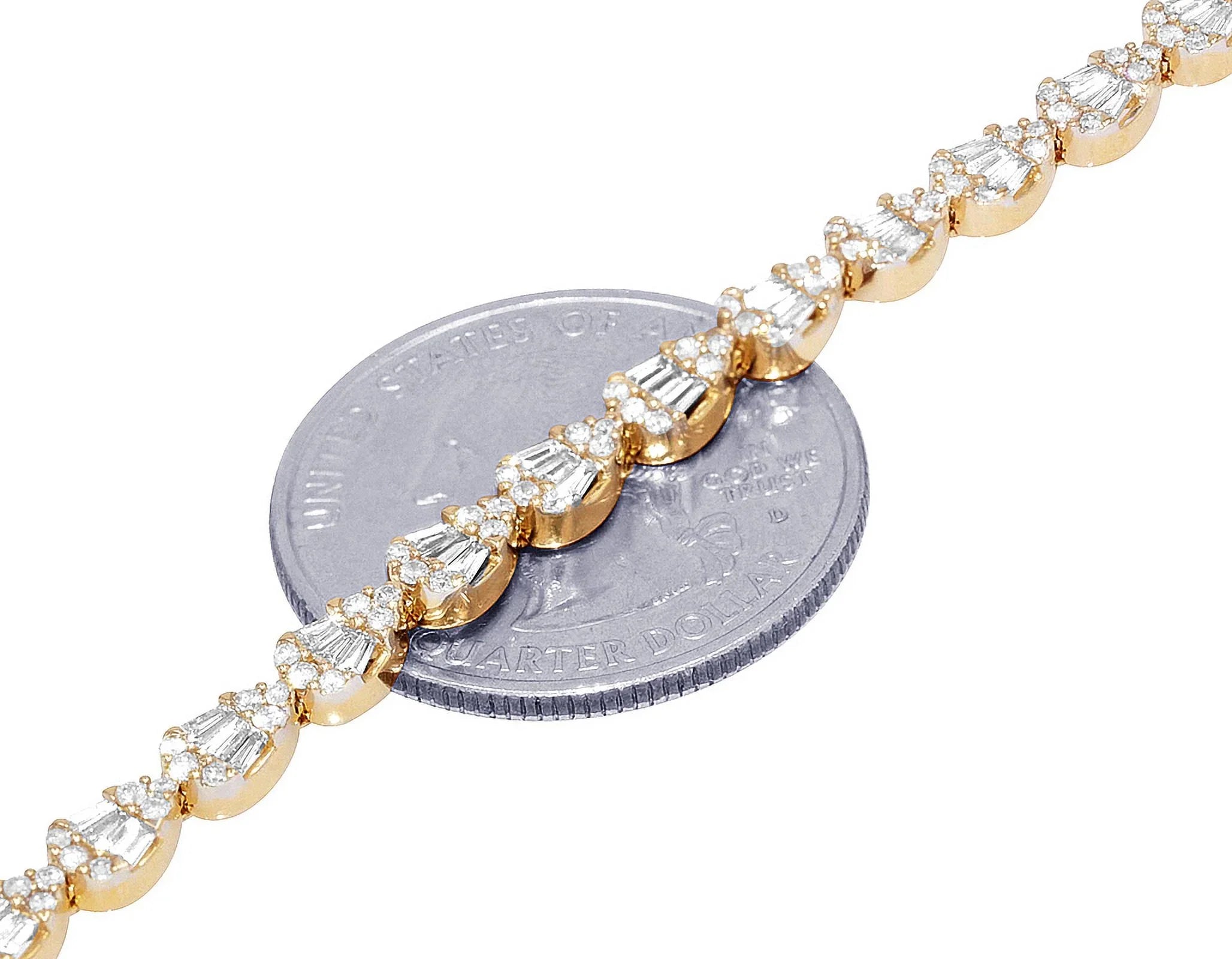 Tear Sizehaped Baguette Cluster 2.70 CT Diamond Tennis Link Bracelet Gold    4MM    7.75"