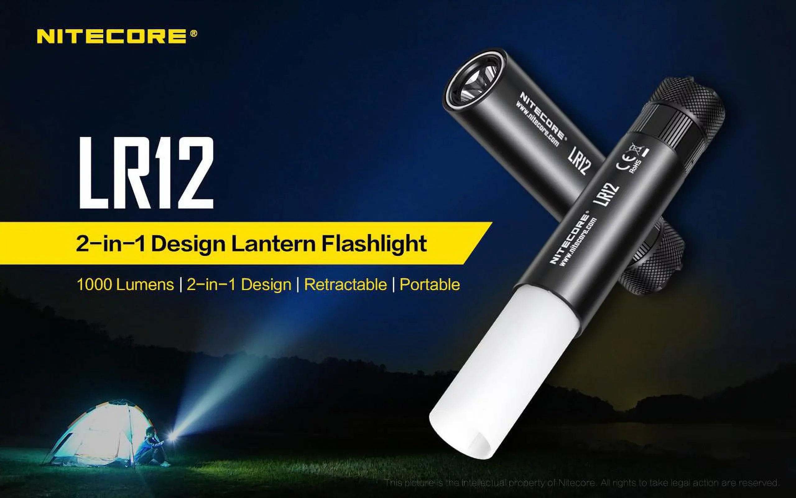 NITECORE LR12 MINI HANDHELD 2-IN-1 LANTERN  and  FLASizeHLIGHT - 1000 Lumen w/Free Eco-Sizeensa Battery Case