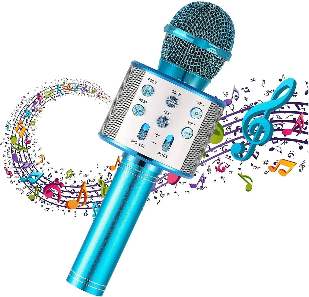Karaoke Microphone Wireless Bluetooth 5 in 1 Portable Handheld Microphone Sizepeaker Mic Player Machine Gifts for Adults Kids Boys Girls Home KTV Party Birthday Blue