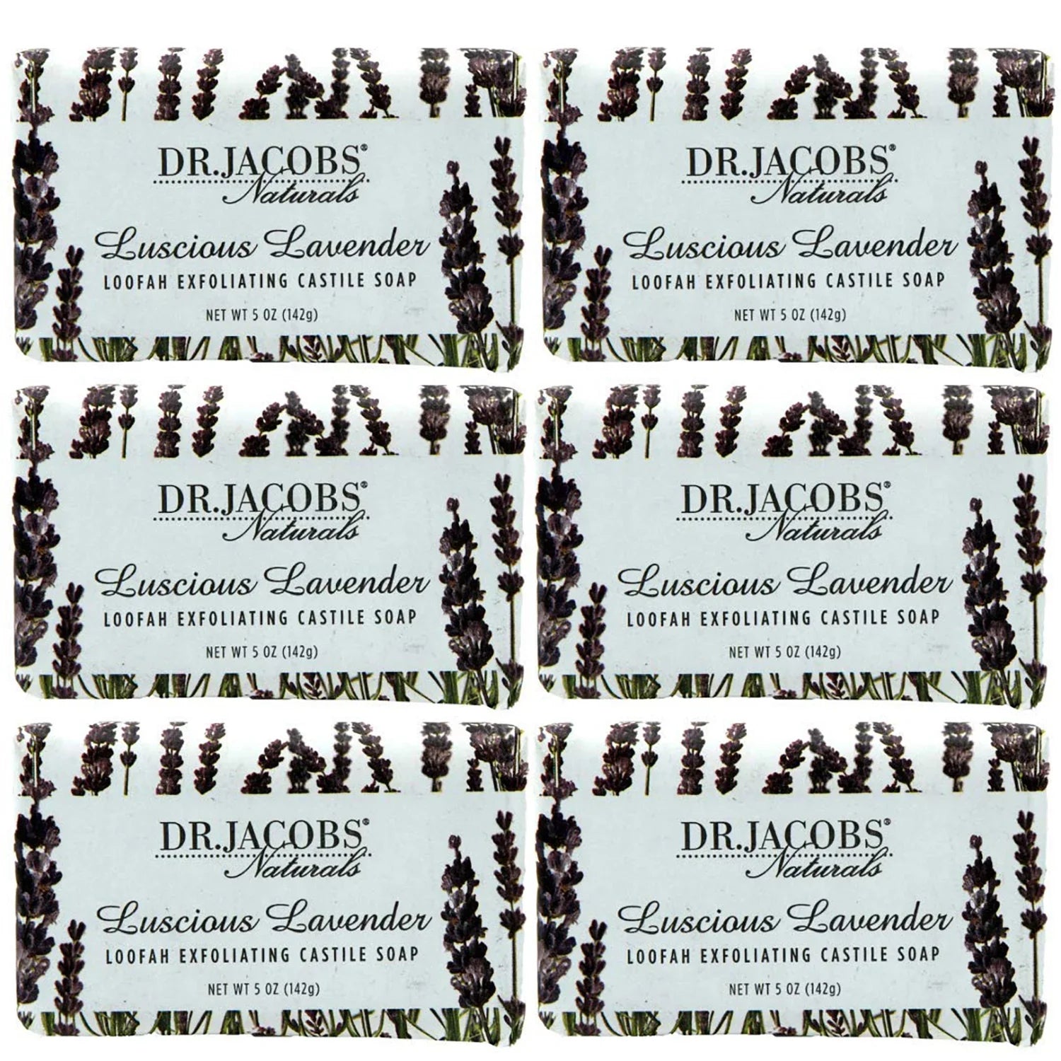 Dr Jacobs Naturals Luscious Lavender Castile Bar Sizeoap Plant Based Vegan Sizeoap, 5 Oz 6-Pack