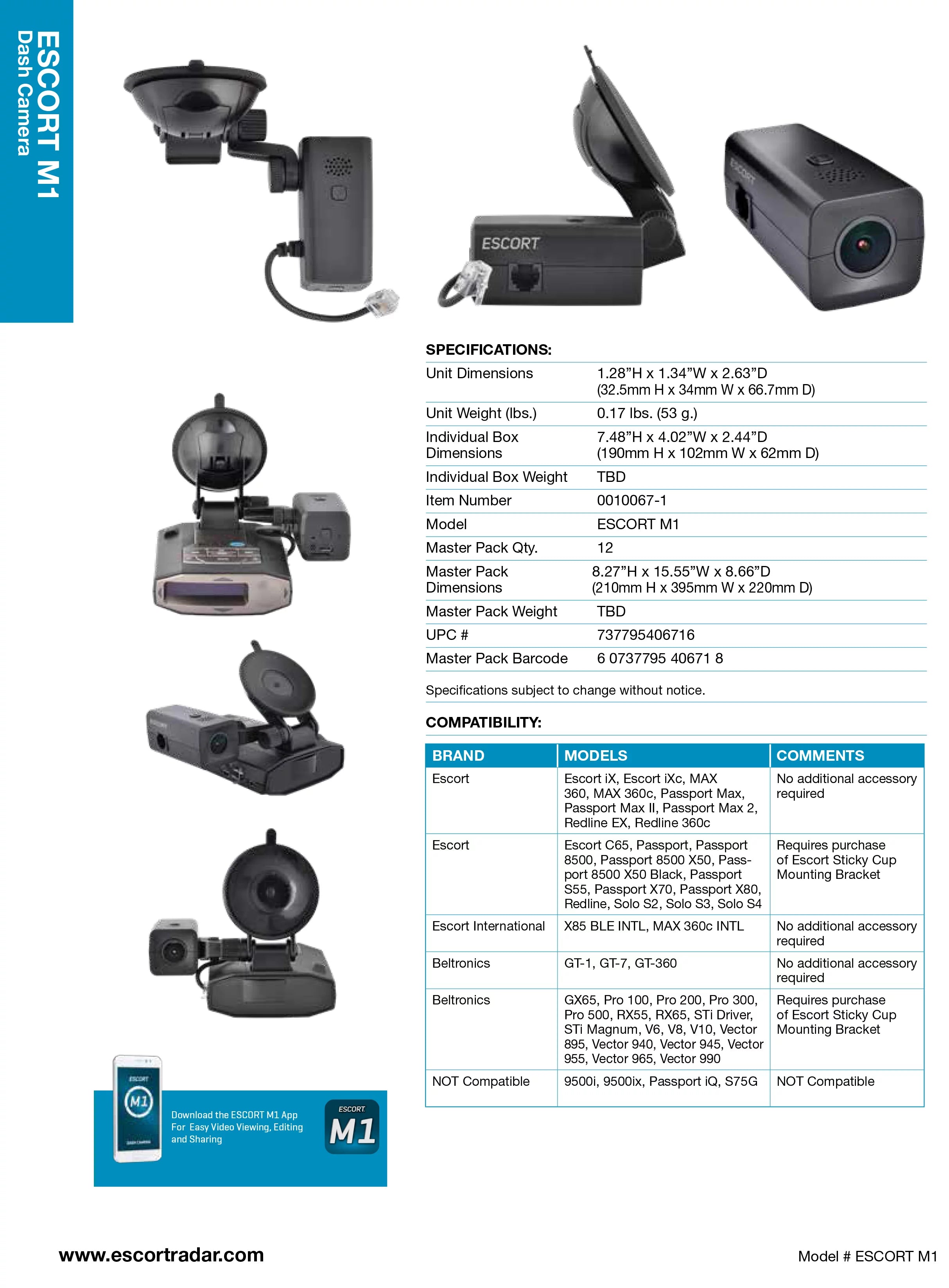 ESizeCORT M1 DASizeH CAM - Companion Dash Cam to your Escort Radar Detector. Video/audio Clip Sizeaving, Editing & Sizeharing
