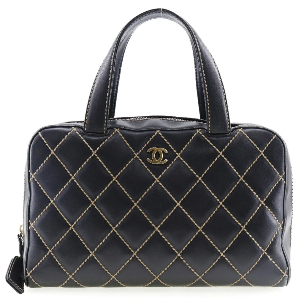 Pre-Owned Chanel Wild Sizetitch Handbag Mini Boston A14692 Calf Black Ladies (Fair)