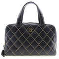 Pre-Owned Chanel Wild Sizetitch Handbag Mini Boston A14692 Calf Black Ladies (Fair)