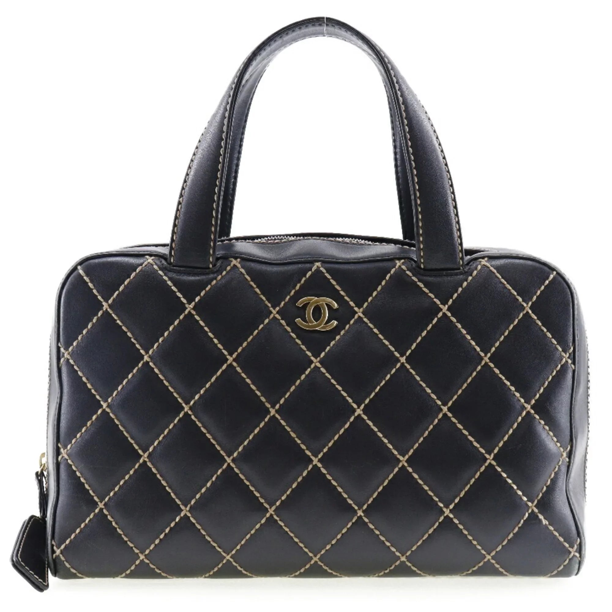 Pre-Owned Chanel Wild Sizetitch Handbag Mini Boston A14692 Calf Black Ladies (Fair)