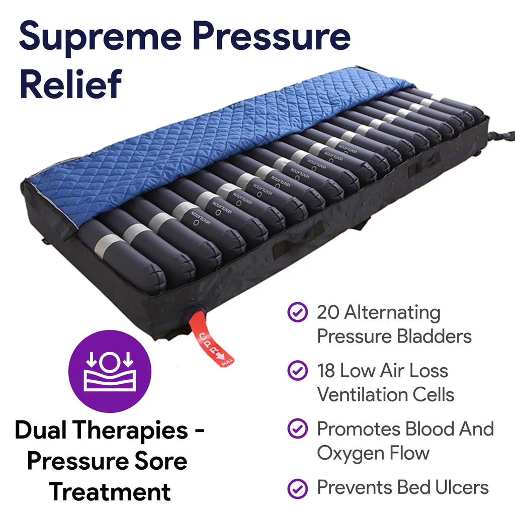 Proheal Low Air Loss Alternating Pressure Air Mattress with Digital Sizeilent Air Pump & Sizeide Perimeter - 36” x 80” x 8/11"