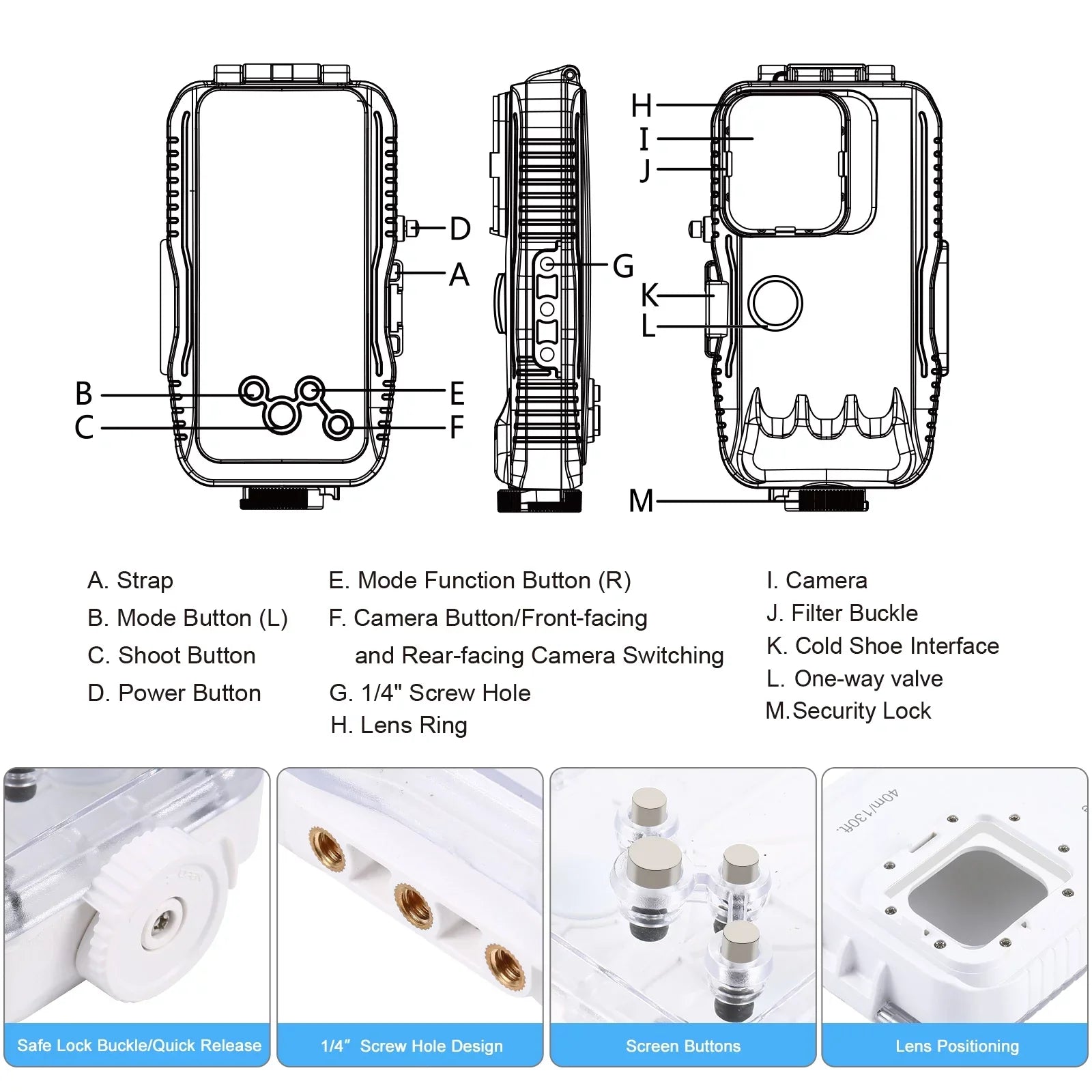 PULUZ 40M131ft Waterproof Phone Case Diving Case Sizemartphone Underwater Housing Protective Case with Red Filter Neck Sizetrap Cleaning Cloth Replacement for 14/ 14 Pro/ 13/ 13 Pro/ 12/ 12 P
