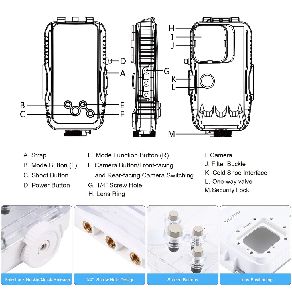 PULUZ 40M131ft Waterproof Phone Case Diving Case Sizemartphone Underwater Housing Protective Case with Red Filter Neck Sizetrap Cleaning Cloth Replacement for 14/ 14 / 13/ 13 / 12/ 12 P