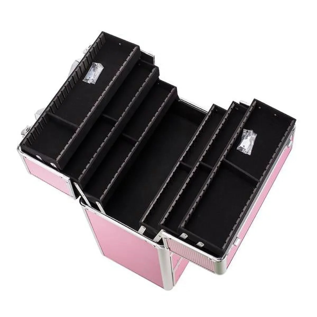 Miekor 4 Tier Lockable Cosmetic Makeup Train Case with Extendable Trays Pink