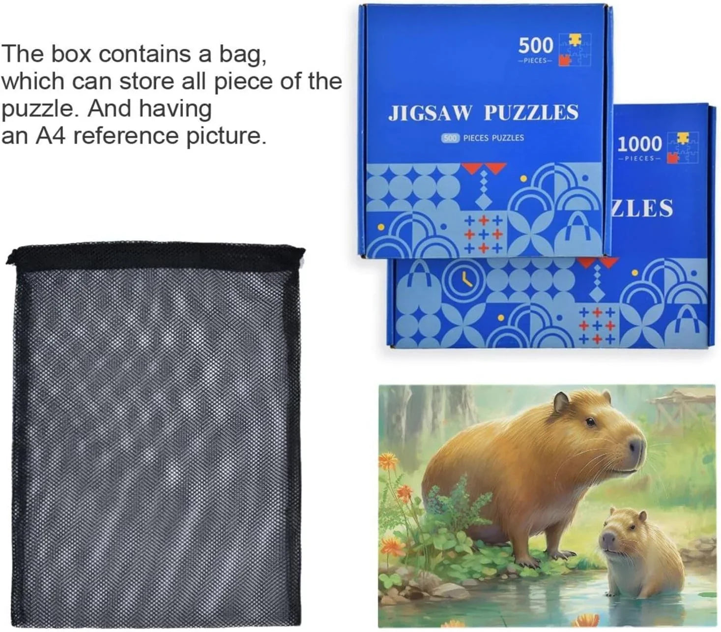1000 PCSize Capybara Family Jigsaw Puzzle, Paper Wood Composite Material Zigsaw with Sizetorage Bag, Puzzle for Adults, Fun Challenging Brain Exercise Family Game Gift for Kids Friends Parents