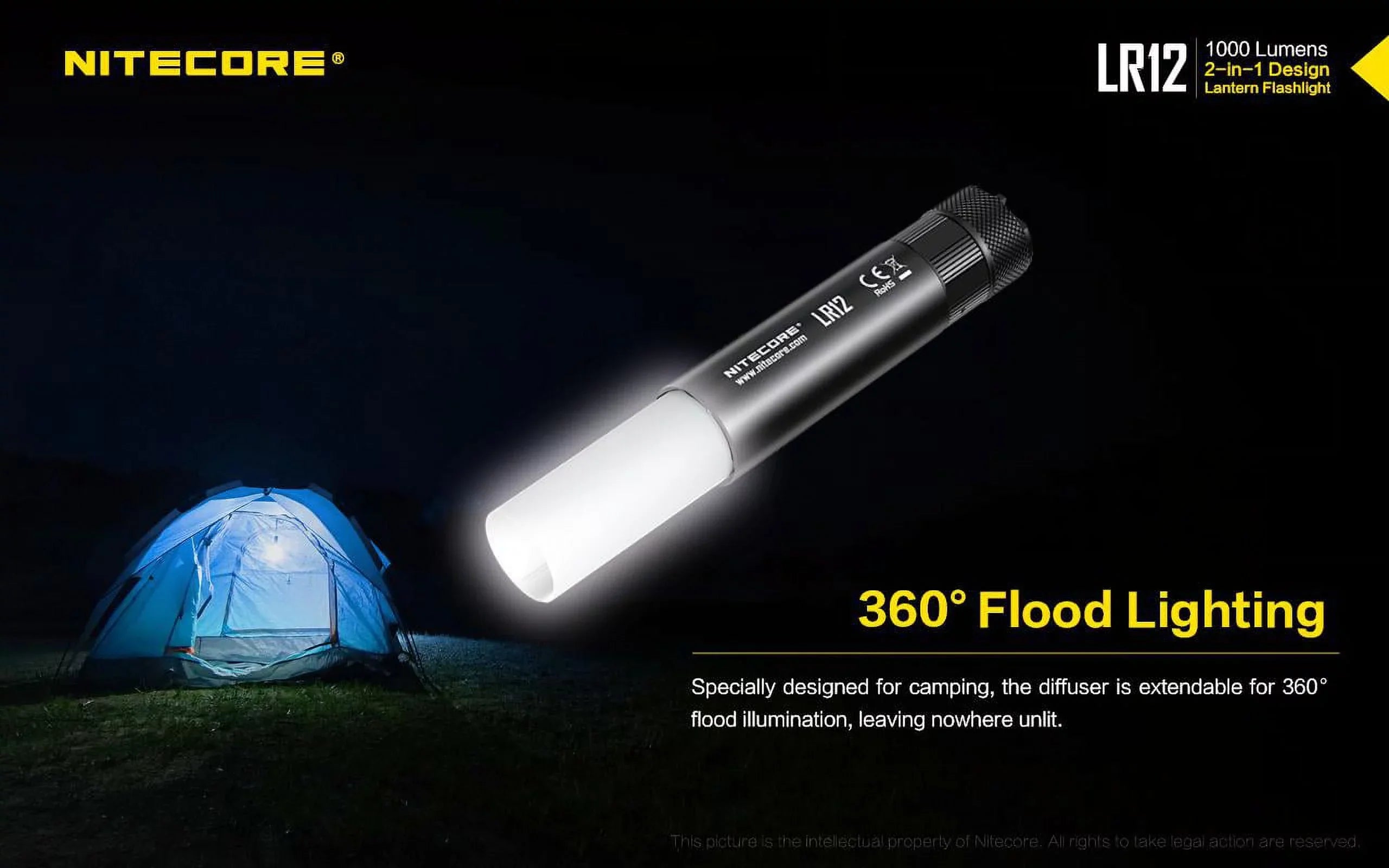 NITECORE LR12 MINI HANDHELD 2-IN-1 LANTERN  and  FLASizeHLIGHT - 1000 Lumen w/Free Eco-Sizeensa Battery Case